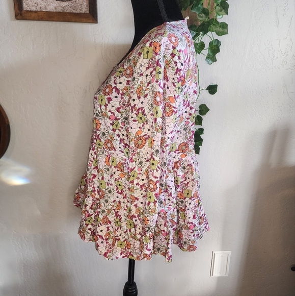 Jane and Delancey Pink Floral Ruffle Babydoll Blouse Size Small - Picture 3 of 8